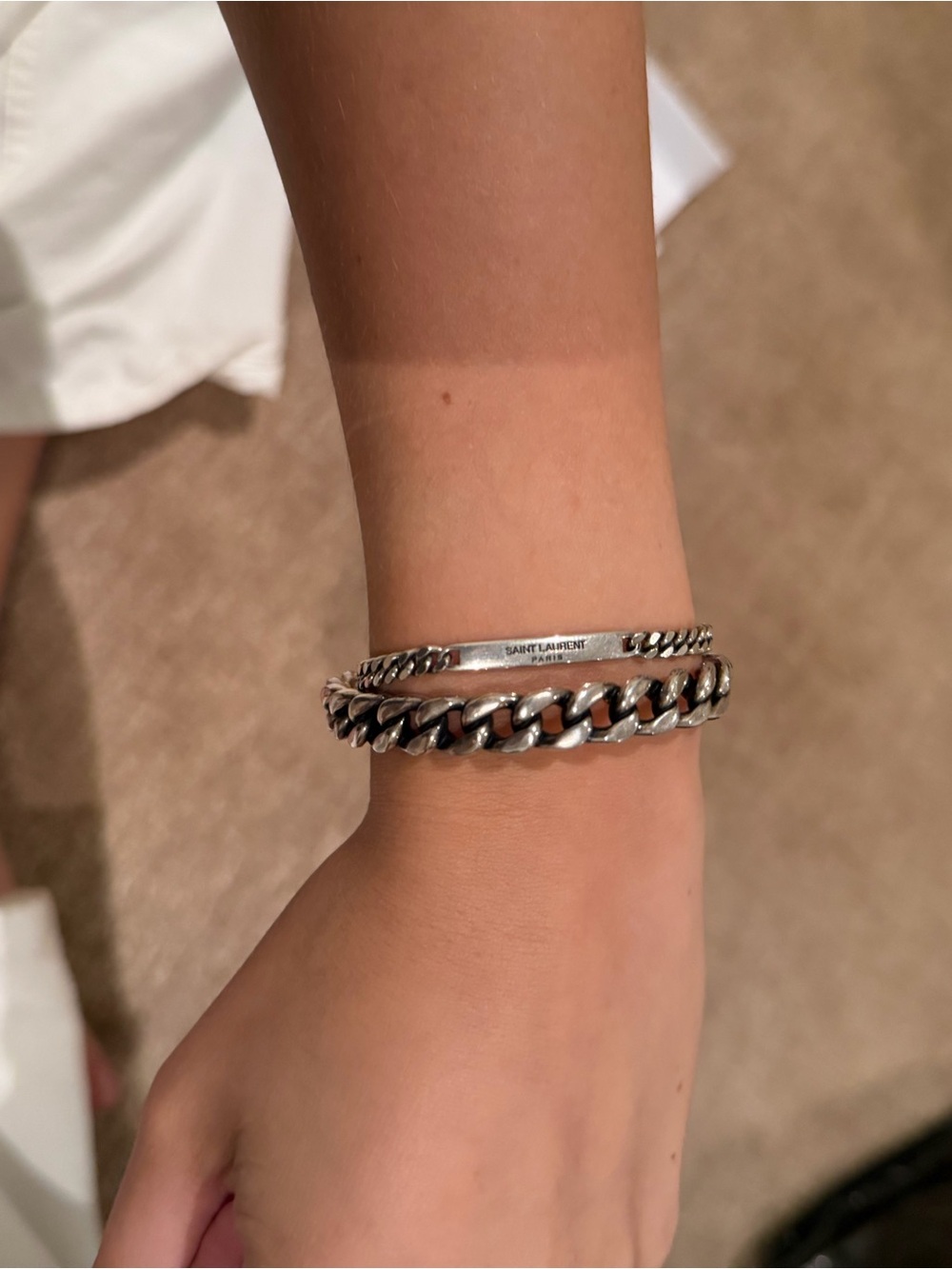 Saint Laurent Silver-Tone cuff Chain Bracelet